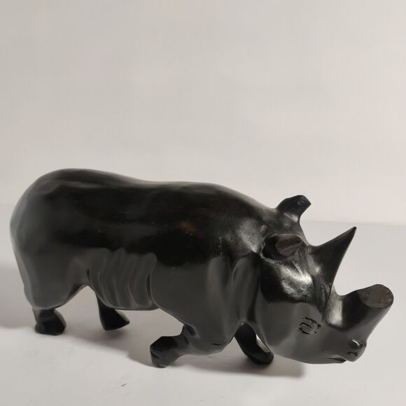 Hand Carved Solid Wood Rhino Sculpture Wildlife Small Figure animal 9” - Picture 7 of 16